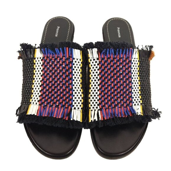 Proenza Schouler Woven Raffia Fringe Slides Size 38 US 7.5 Women's Sandals $595 - Picture 3 of 13